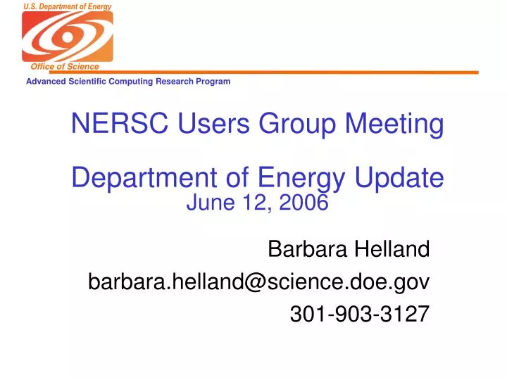 nersc users group meeting department of energy update june 12 2006