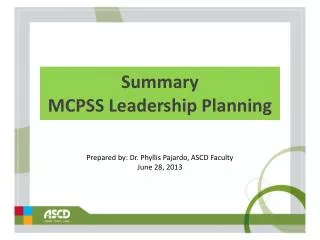 Summary MCPSS Leadership Planning