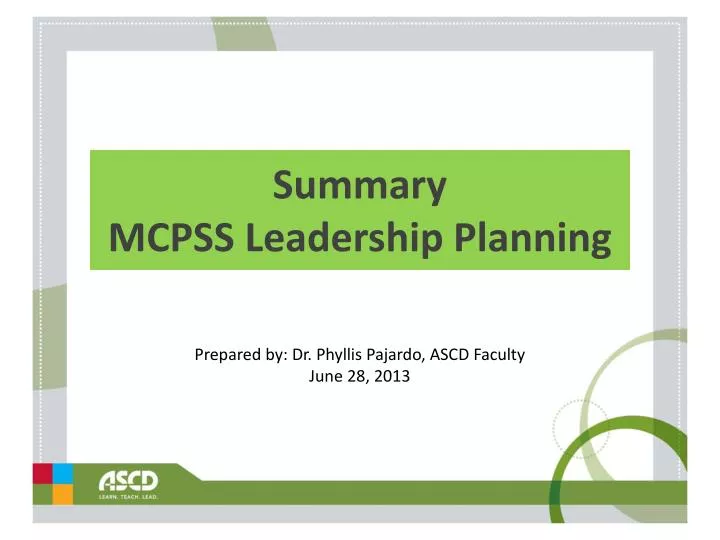 summary mcpss leadership planning