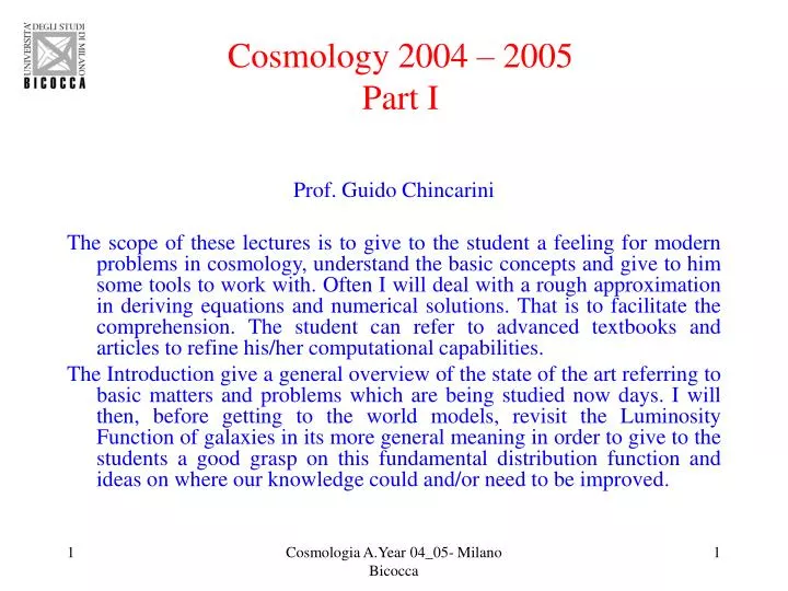 cosmology 2004 2005 part i