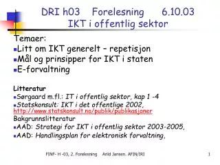 dri h03 forelesning 6 10 03 ikt i offentlig sektor