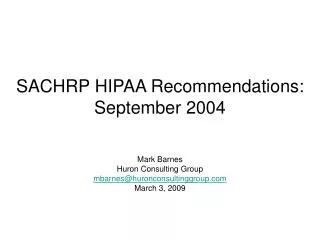 SACHRP HIPAA Recommendations: September 2004