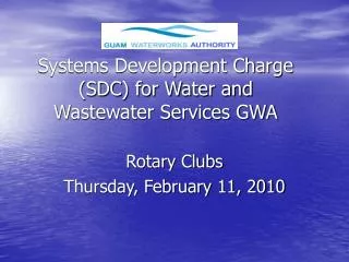 Systems Development Charge (SDC) for Water and Wastewater Services GWA