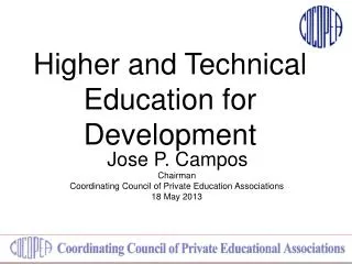Higher and Technical Education for Development