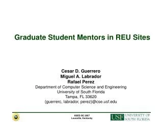 Graduate Student Mentors in REU Sites