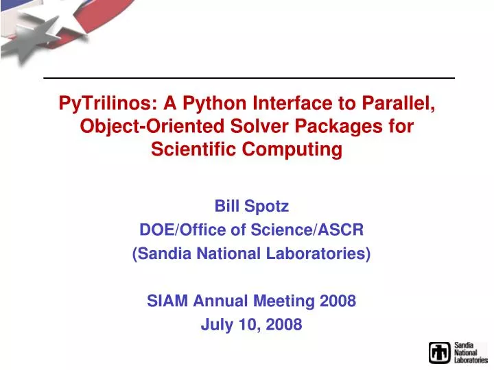 pytrilinos a python interface to parallel object oriented solver packages for scientific computing