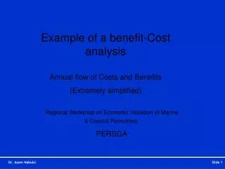 Example of a benefit-Cost analysis Annual flow of Costs and Benefits (Extremely simplified)