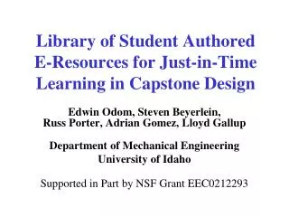 Library of Student Authored E-Resources for Just-in-Time Learning in Capstone Design