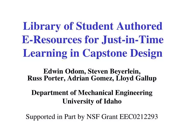 library of student authored e resources for just in time learning in capstone design