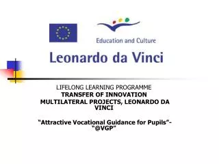 LIFELONG LEARNING PROGRAMME TRANSFER OF INNOVATION MULTILATERAL PROJECTS, LEONARDO DA VINCI