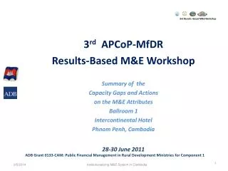 3rd Results- Based M&amp;E Workshop