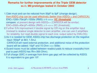 Remarks for further improvements of the Triple GEM detector