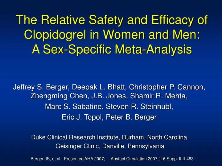 the relative safety and efficacy of clopidogrel in women and men a sex specific meta analysis