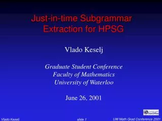 Just-in-time Subgrammar Extraction for HPSG
