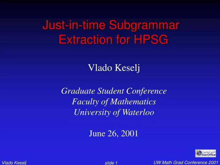 just in time subgrammar extraction for hpsg