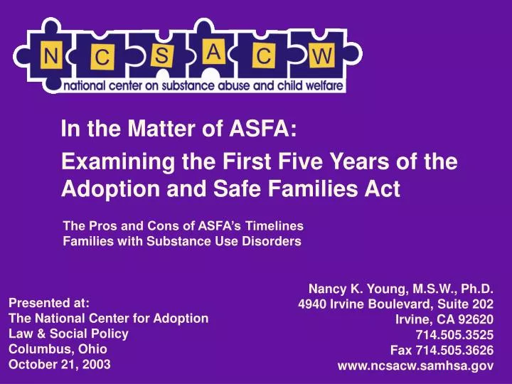 in the matter of asfa examining the first five years of the adoption and safe families act