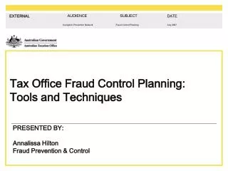 Tax Office Fraud Control Planning: Tools and Techniques