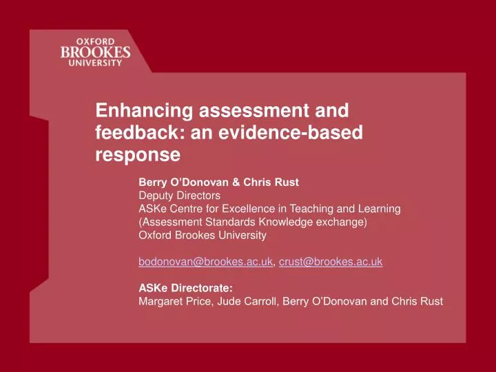 enhancing assessment and feedback an evidence based response