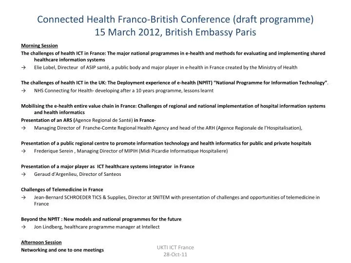 connected health franco british conference draft programme 15 march 2012 british embassy paris