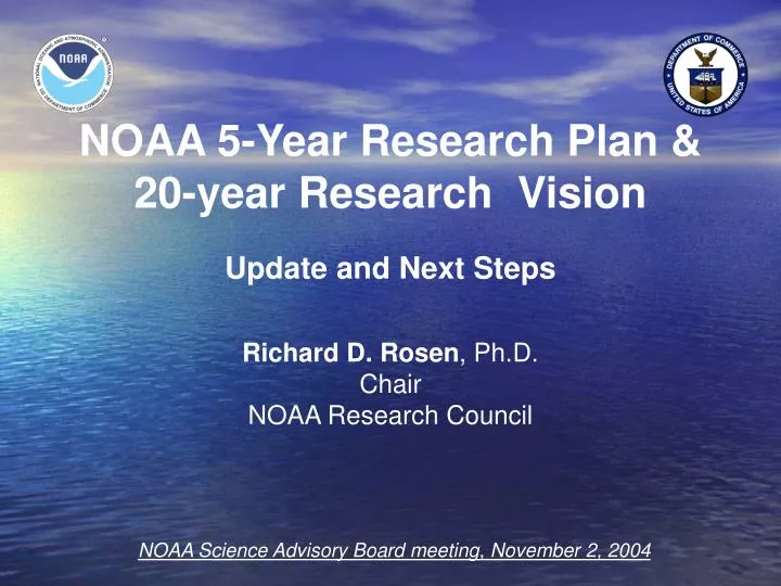 noaa 5 year research plan 20 year research vision update and next steps