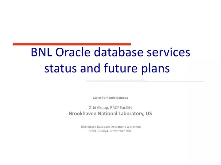 bnl oracle database services status and future plans