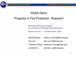 NASA Glenn Progress in Fire Protection Research