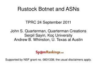 Rustock Botnet and ASNs