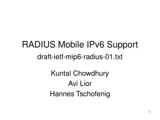 RADIUS Mobile IPv6 Support draft-ietf-mip6-radius-01.txt