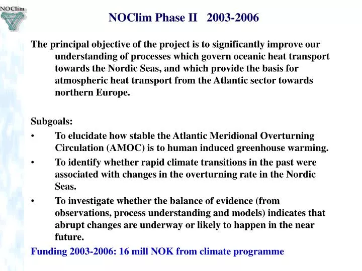 noclim phase ii 2003 2006