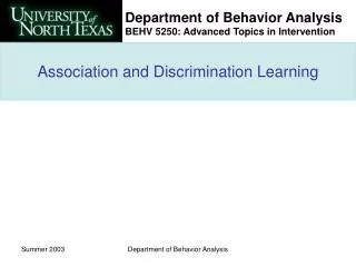 Association and Discrimination Learning