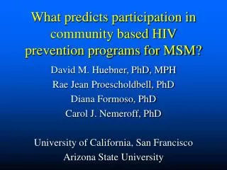 What predicts participation in community based HIV prevention programs for MSM?