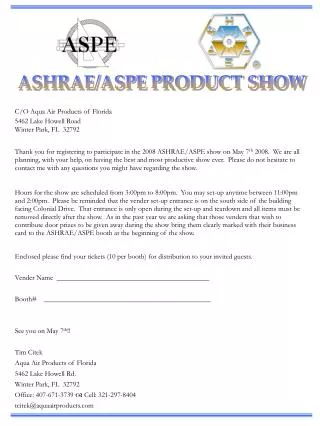 ASHRAE/ASPE PRODUCT SHOW