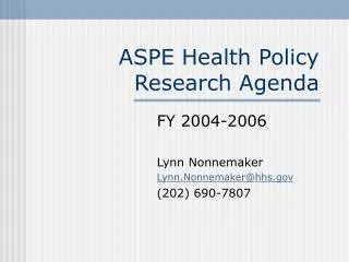 ASPE Health Policy Research Agenda