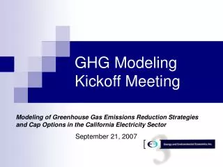 GHG Modeling Kickoff Meeting