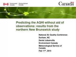 Predicting the AQHI without aid of observations: results from the northern New Brunswick study