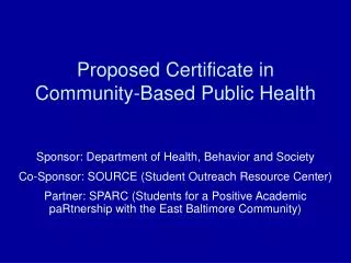 Proposed Certificate in Community-Based Public Health