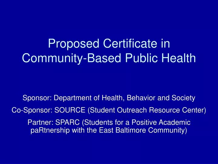 proposed certificate in community based public health