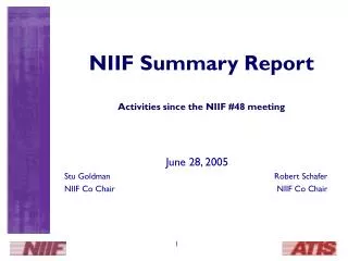 NIIF Summary Report Activities since the NIIF #48 meeting