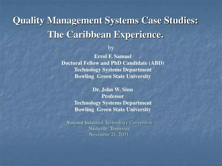 quality management systems case studies the caribbean experience