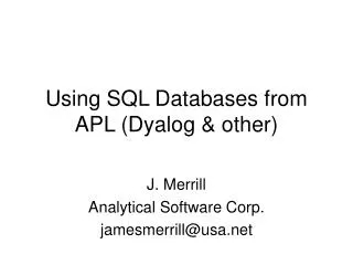 Using SQL Databases from APL (Dyalog &amp; other)