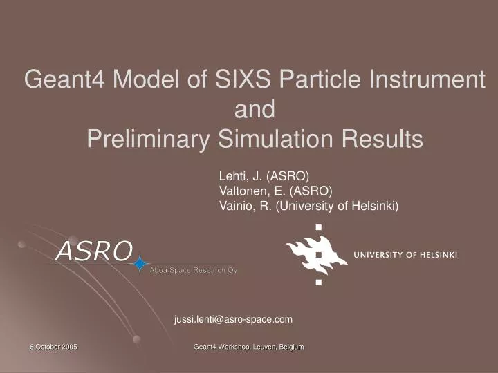 geant4 model of sixs particle instrument and preliminary simulation results