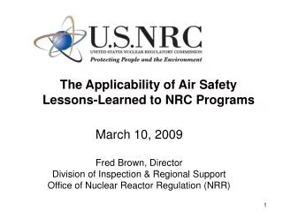 The Applicability of Air Safety Lessons-Learned to NRC Programs