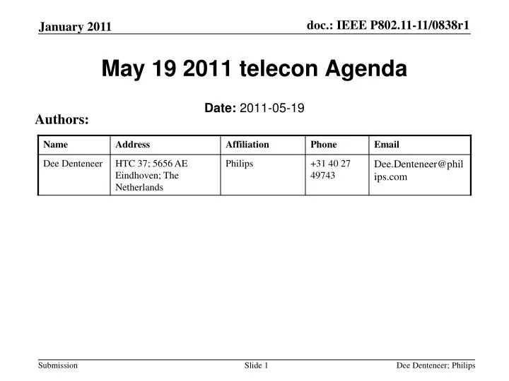 may 19 2011 telecon agenda