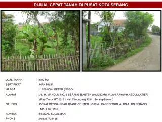 DIJUAL CEPAT TANAH DI PUSAT KOTA SERANG