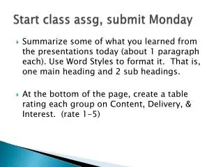 Start class assg , submit Monday