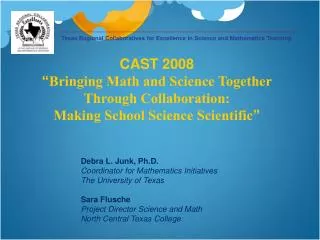 Debra L. Junk, Ph.D. Coordinator for Mathematics Initiatives The University of Texas Sara Flusche