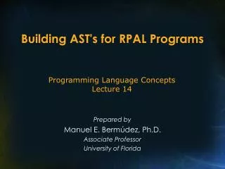 Building AST's for RPAL Programs