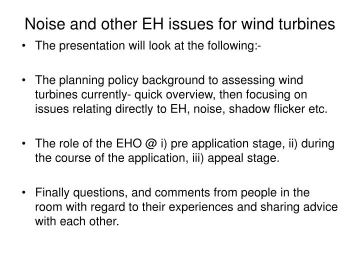 noise and other eh issues for wind turbines