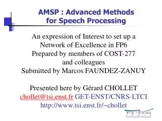 AMSP : Advanced Methods for Speech Processing