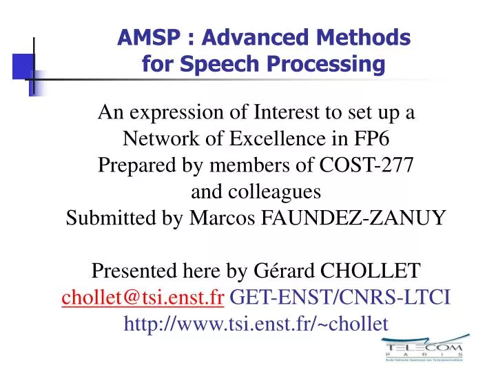 amsp advanced methods for speech processing